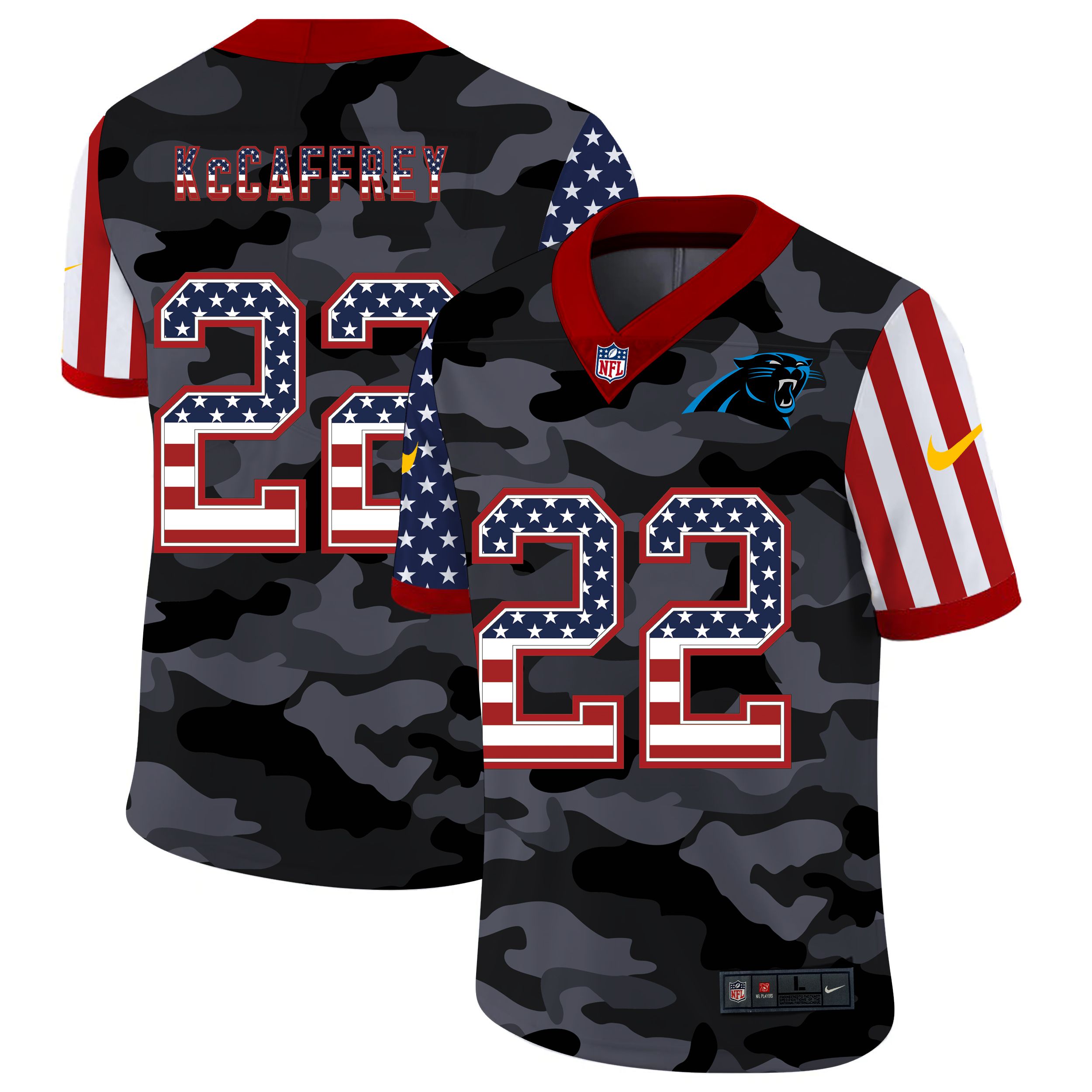 Men Carolina Panthers #22 McCaffrey 2020 Nike USA Camo Salute to Service Limited NFL Jerseys